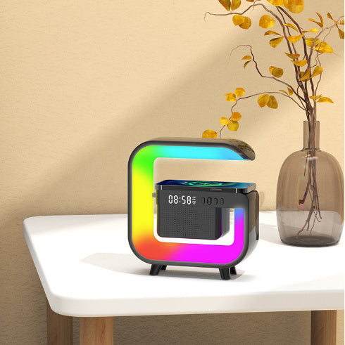 AuraGlow™ Sleek Bluetooth Speaker Clock Display 15W Wireless Charging Multi-device