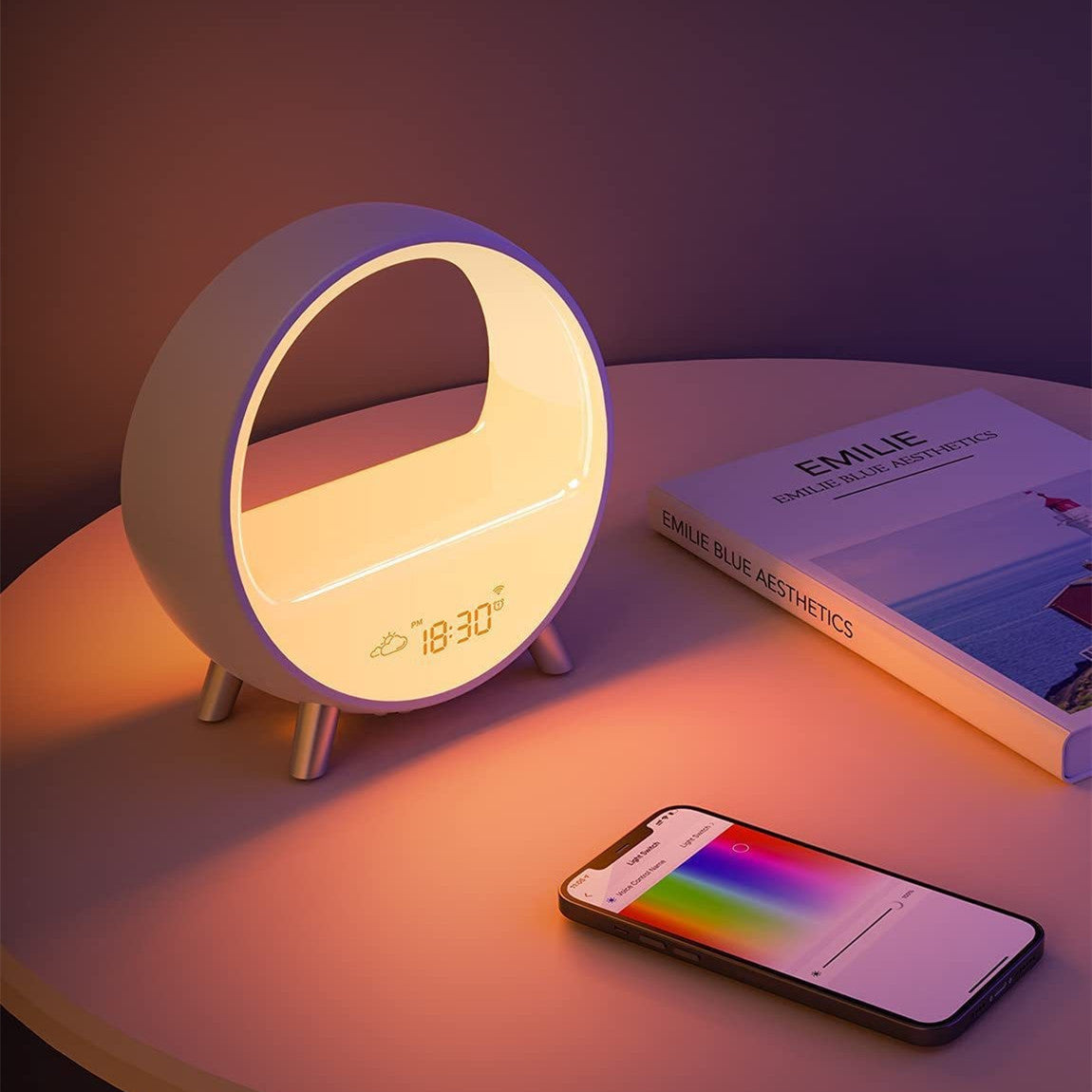 AuraGlow™ Multi-functional Smart Lamp Bluetooth Speaker Smart Alarm Clock Night Light WiFi Wake Up Light (phone app available)