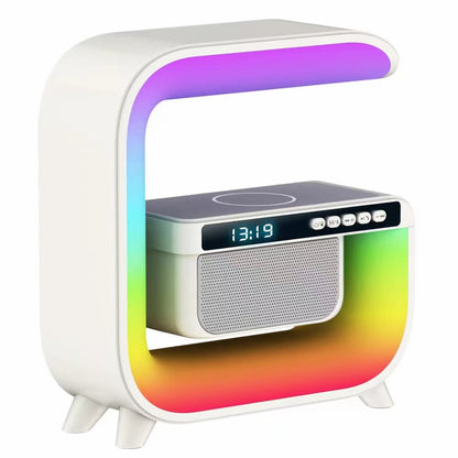 AuraGlow™ Sleek Bluetooth Speaker Clock Display 15W Wireless Charging Multi-device