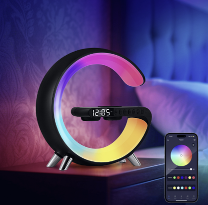 AuraGlow™ New Intelligent G Shaped LED Lamp Bluetooth Speaker Wireless Charger