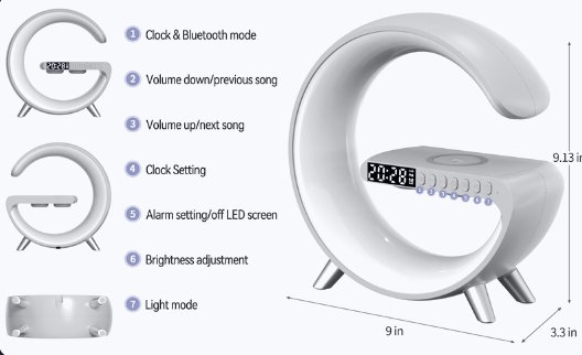 AuraGlow™ New Intelligent G Shaped LED Lamp Bluetooth Speaker Wireless Charger