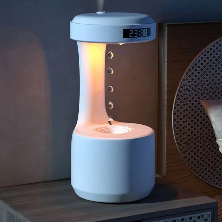 AuraGlow™ Intelligent Anti-Gravity Humidifier with nightlight and LED-display clock